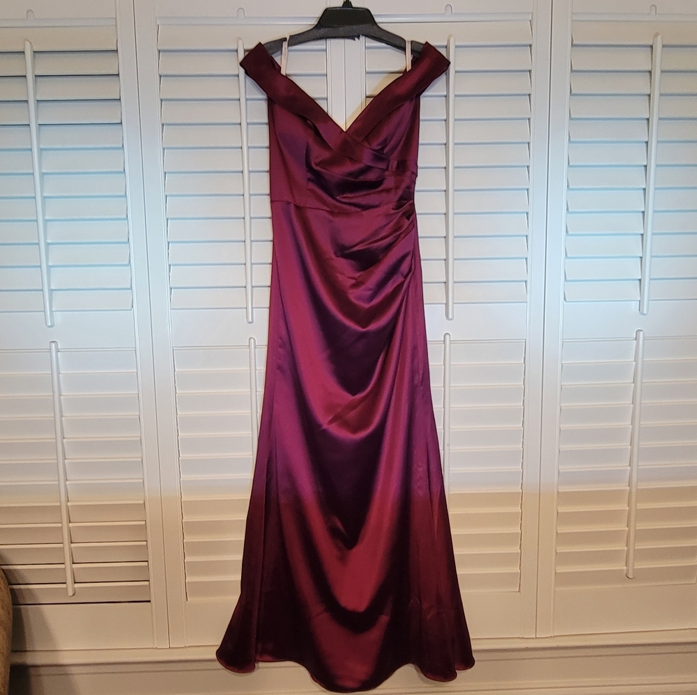 Galina Signature Satin Burgundy Evening Gown Bridal Bridesmaid Dress